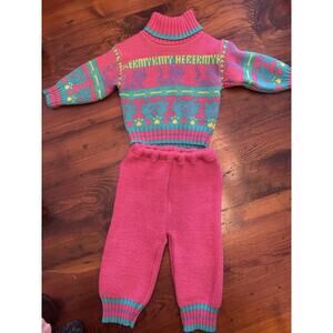 Vintage Tuff Cookies Baby Girl Knit Sweater Pant Set 80s 90s Pink Sz 12 Months